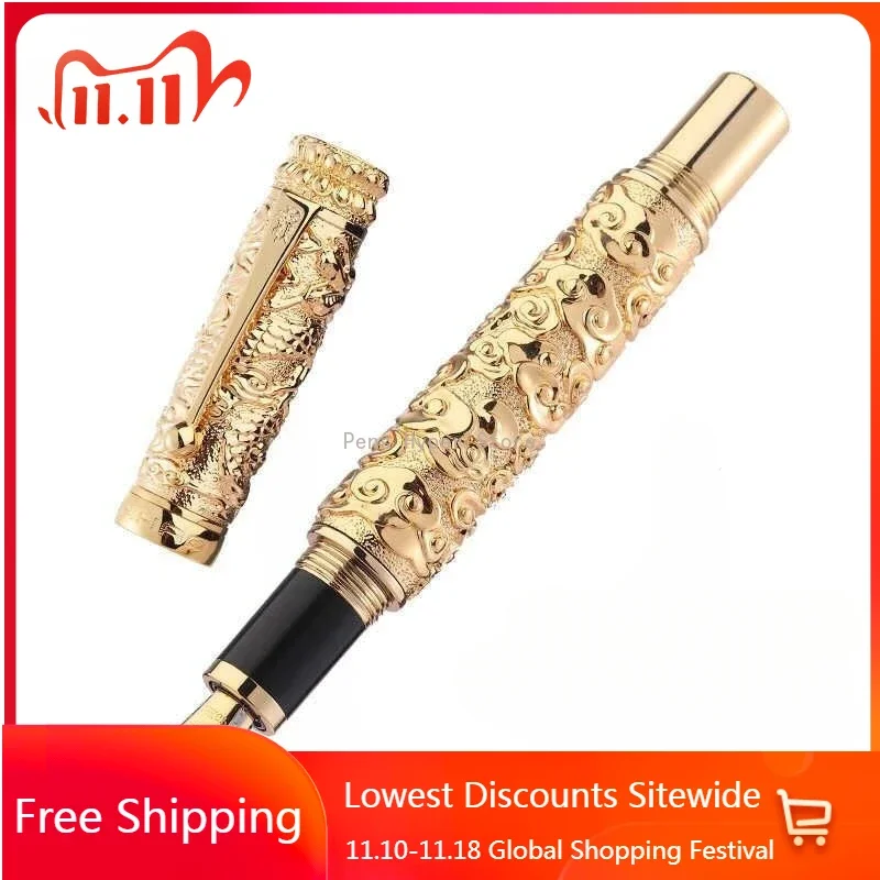 

New Jinhao Dragon Carving Fountain Pen F Bent 0.5MM 1.0MM Nib Art WIth Clip & Converter Ink Writing Office School Pen Stationery