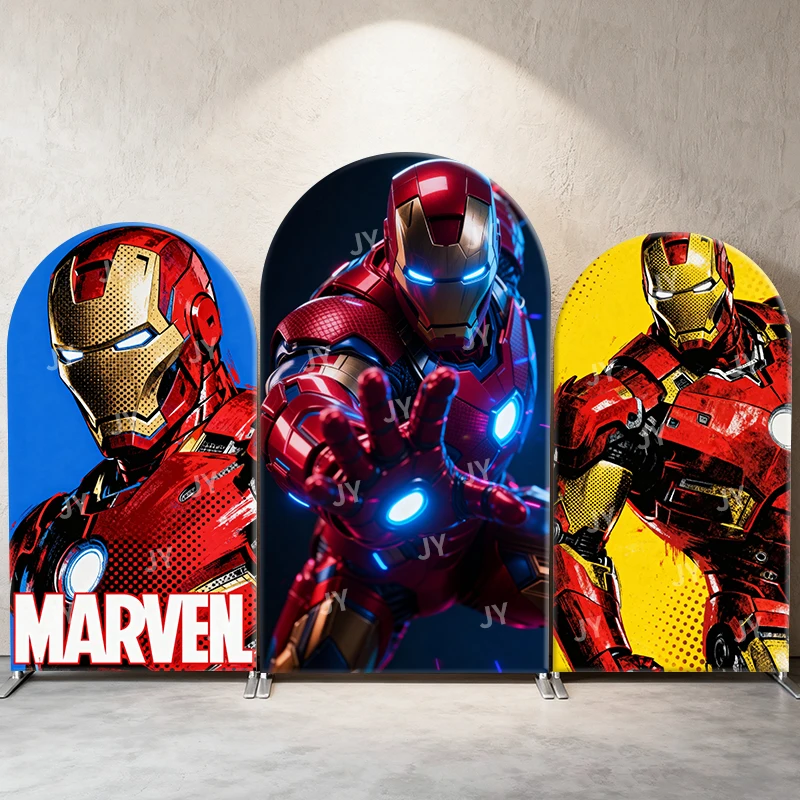 

Iron Man Marvel Arch Backdrop Cover Superhero Comic Style Decor Photo Booth Prop for Boys' Birthday Party Kids' Theme Decoration
