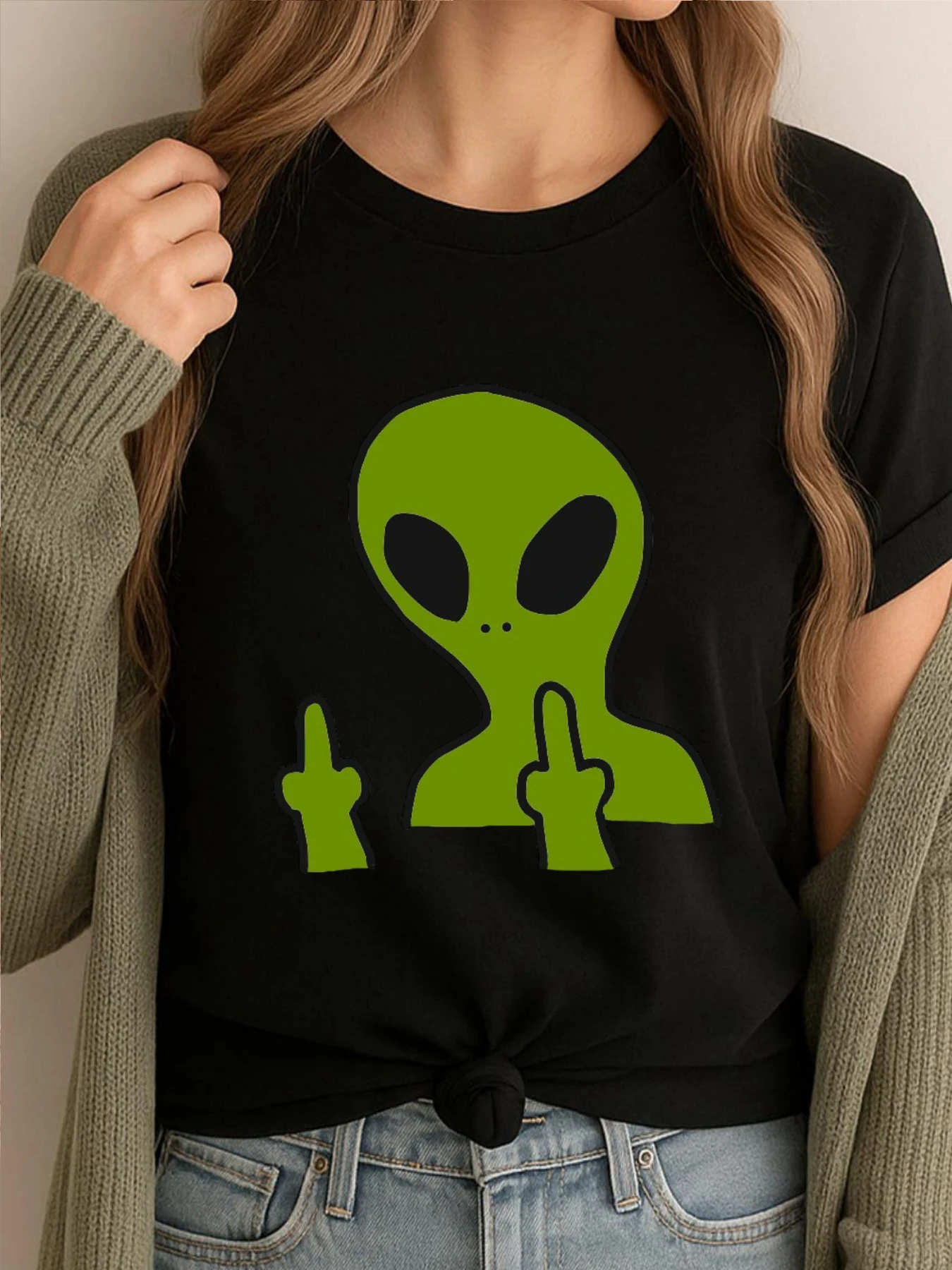 

Middle Finger Alien Printed T-Shirt Gifts For Men Graphic Tshirts Funny Camiseta Men Cotton Comfort High Quality Tops