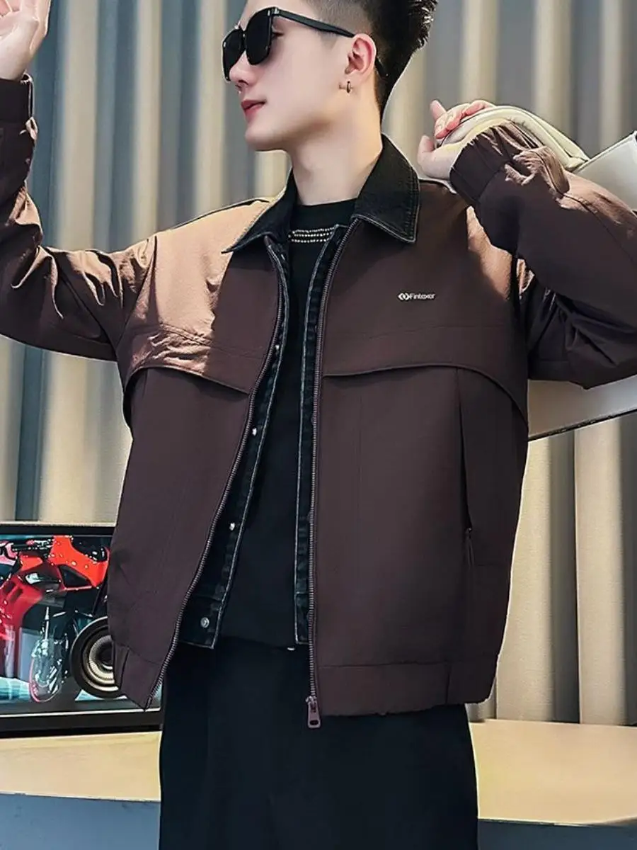 

Fashionable Fake Two-Piece Men's Denim Jacket Spring Autumn Casual Stylish Style Outerwear Breathable Short Length Coat