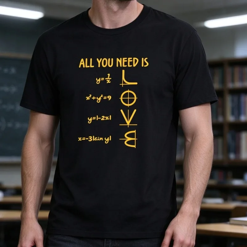 ALL YOU NEED IS LOVE Math Formula Men T-Shirt Funny Algebra LOVE Letter Graphic Print Modal Casual Teacher Student Tee