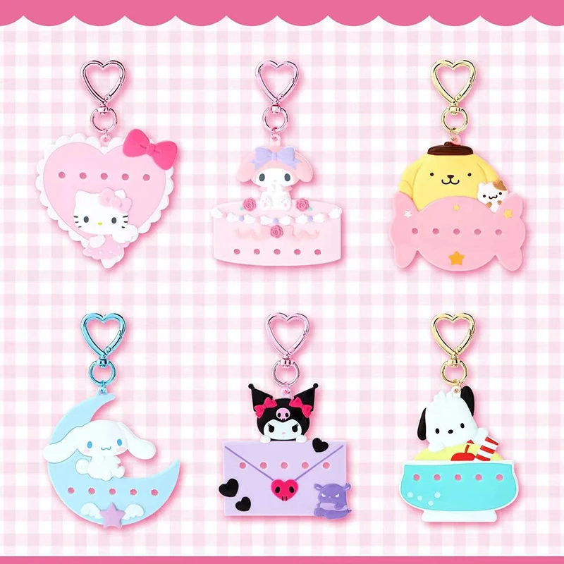 Kawaii Sanrio Cartoon My Melody Kuromi Cinnamoroll Wish Me Mell Text Personalized Keychain Photo Set Charm Charm Bag Hanging