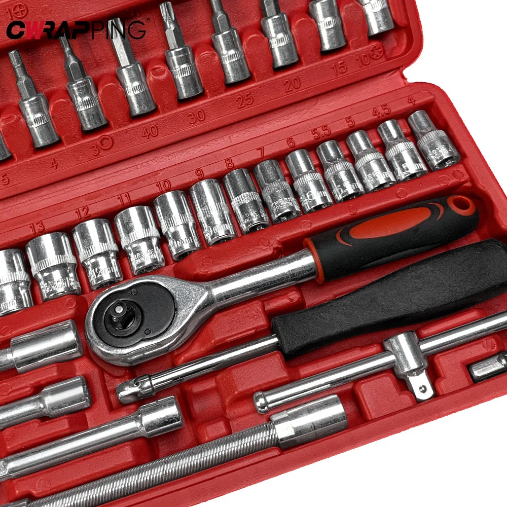 46 Pcs Car Repair Screwdriver Set Hand Ratchet Wrench Set Manual Repair Disassembly Tools for Workshop Repair Site Maintenance