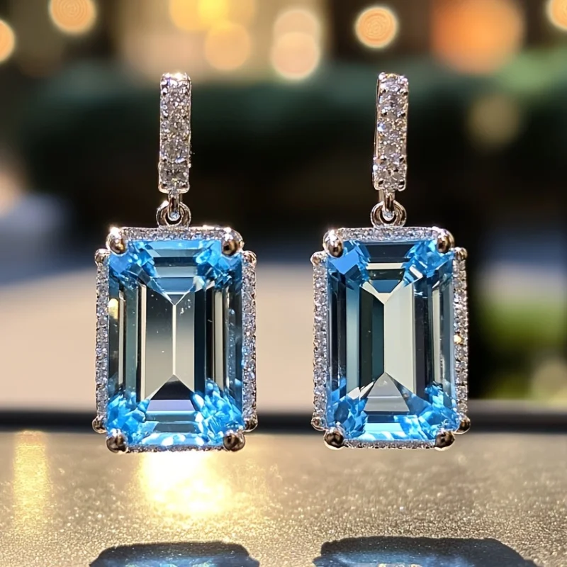 

SGARIT Emerald Cut Natural Crystal Stud Earrings for Women 925 Sterling Silver Earrings for Engagement Christmas Gift