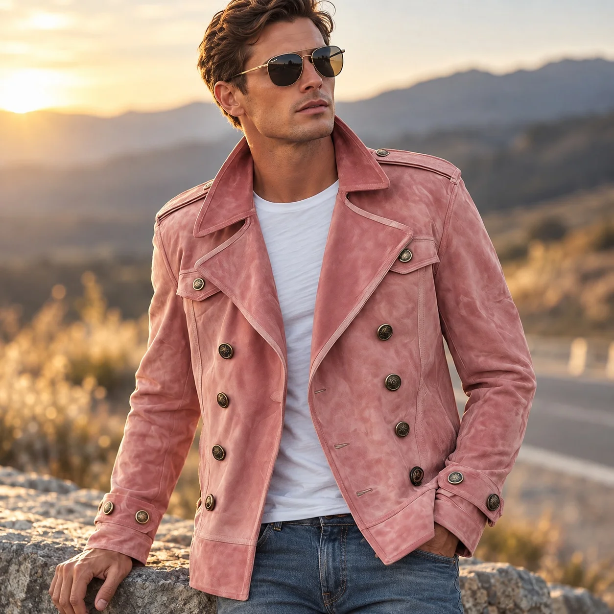Casual No Hood Coat Sporty Loose Fit Men Jacket with Long Sleeves Notched Lapel Regular Sleeve Multiple Pockets Regular Length