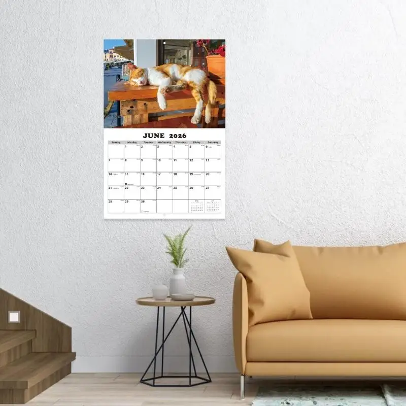 Artistieke Feline Wandkalender 2026 Dik Gerecycled Papier Duidelijke Nummering Praktische Ophanghaak Perfect Voor F19E