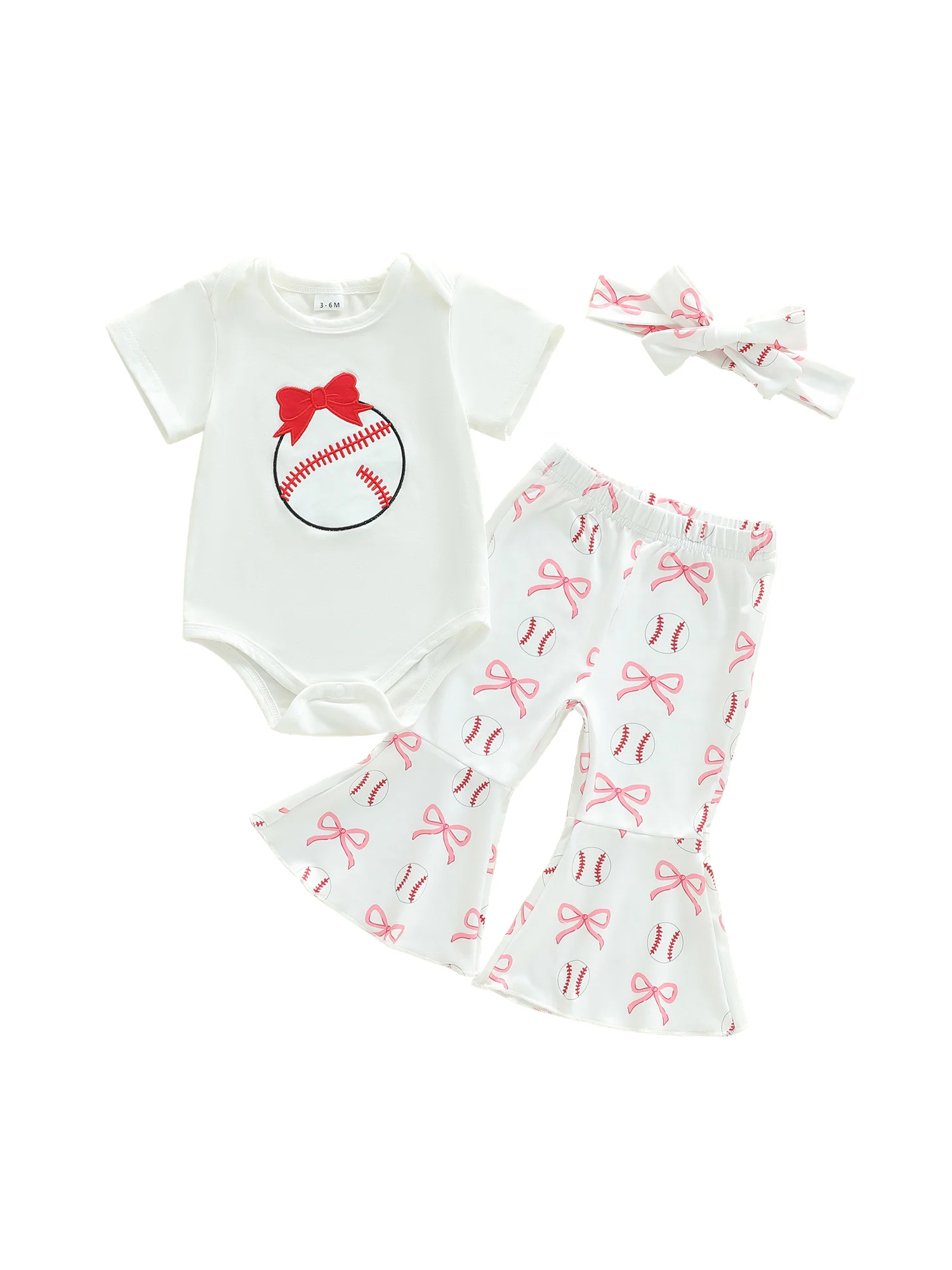 رومبير أنيق بدون أكمام بطبعة زهور مع ربطة رأس متطابقة مع تفاصيل كشكش وسراويل جرس سفلية طقم مكون من 3 قطع للفتيات الصغيرات