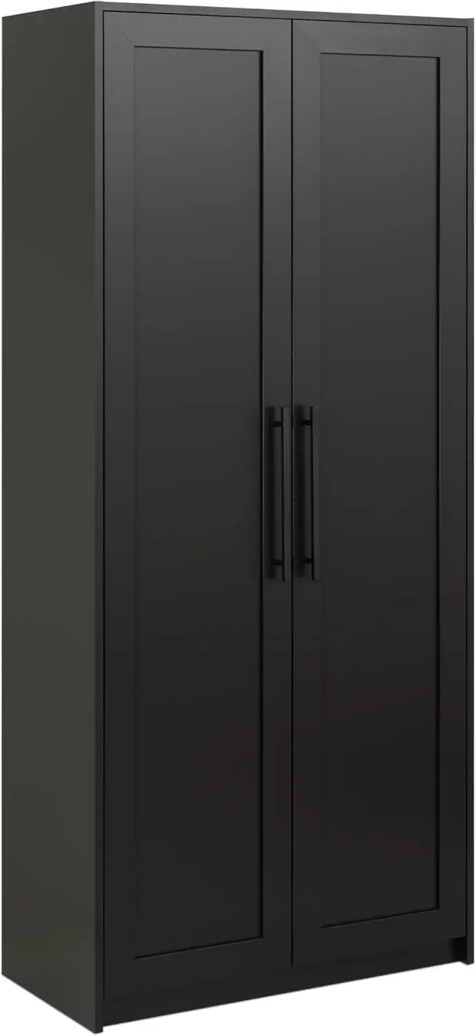 

Elite Premium Home Doors, Storage, Bathroom, Pantry Cabinet with 5 Shelves, 16" D x 32" W x 72" H, Black