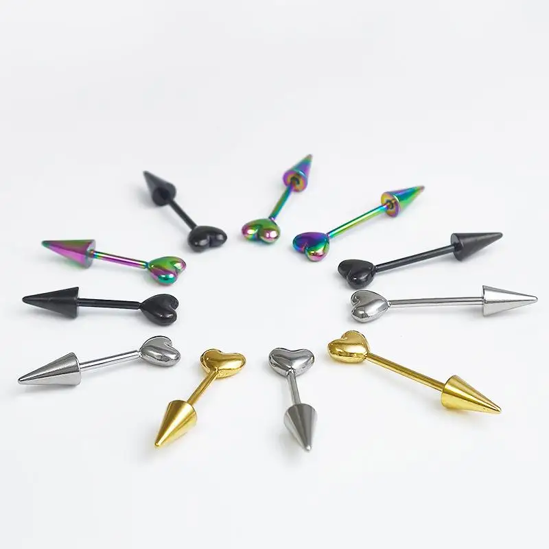 3Pcs Stainless Steel Heart Spike Earrings Mirror Polished Secure Screw Back