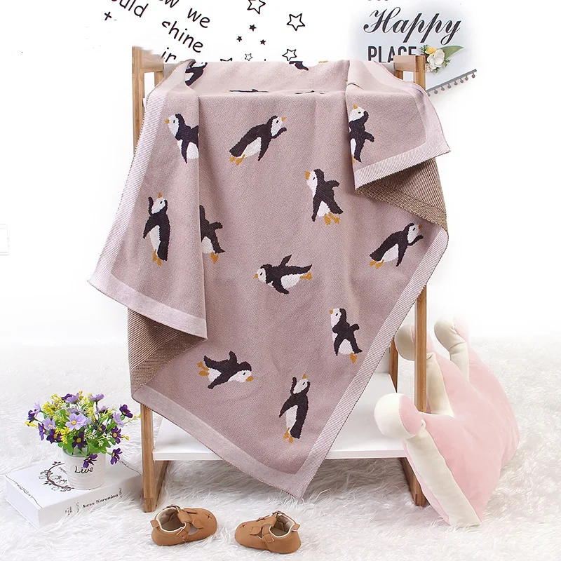 100x80cm Knitted Cartoon Penguin New-Cotton Baby Blankets Newborn Soft Biocotton Infant Stroller Cover Swaddle Wrap Baby Stuff