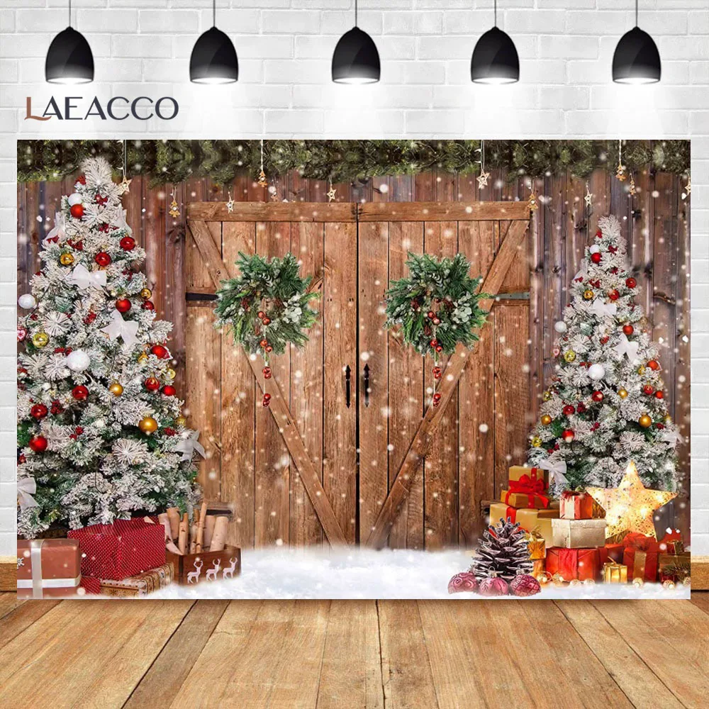 Merry Christmas Wooden Board Backdrops Pine Window Sill Santa Claus Child Doll Snow Photo Photographic Backgrounds Photocall