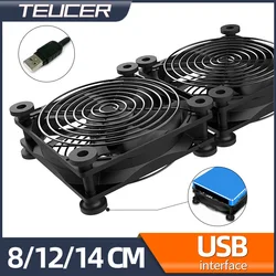 Teucer USB Powered Computer PC Case Fan 120mm 5V Silent Chassis Cooler for Router TV Cat Cooling Screws Protective Net 8/12/14cm