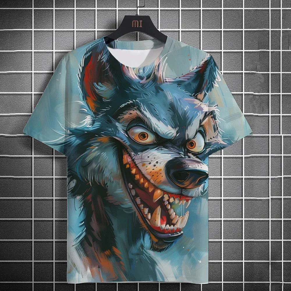 Fashion Men's Casual T-shirt 3D Printing Funny Animal Cartoon Short Sleeve Street Fashion Wolf Fox Print Round Neck Top
