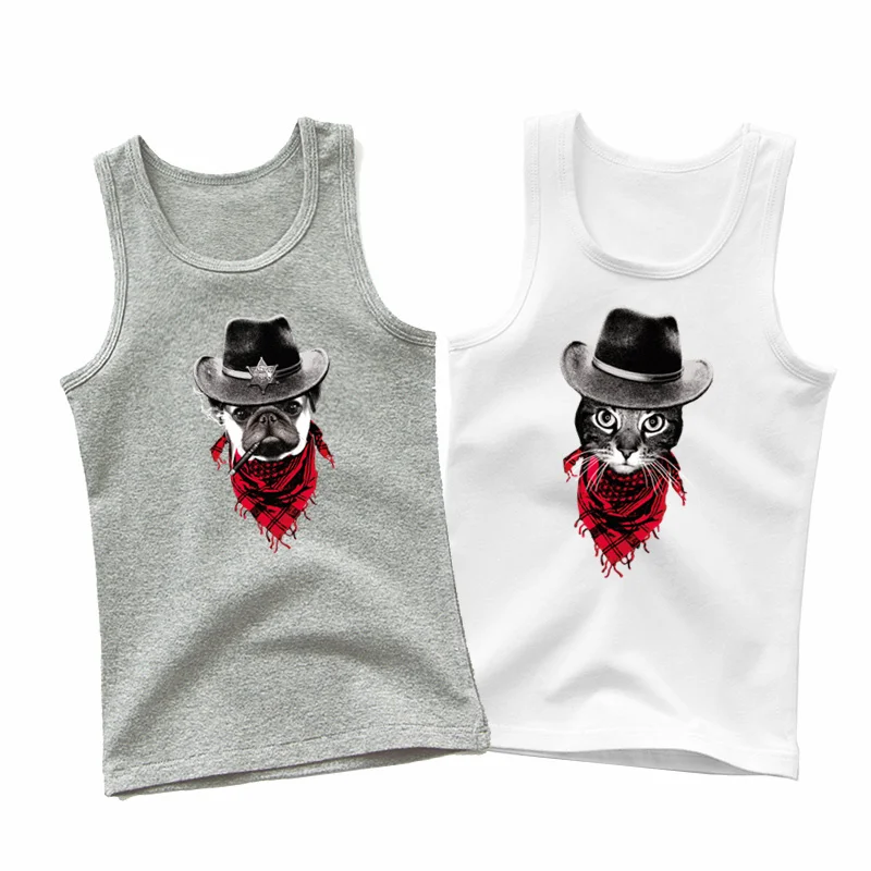 Children Cotton Vests 2pcs Sets Cowboy Cat Dog T-shirt Boys Sleeveless Tees Summer Cotton Tank Tops