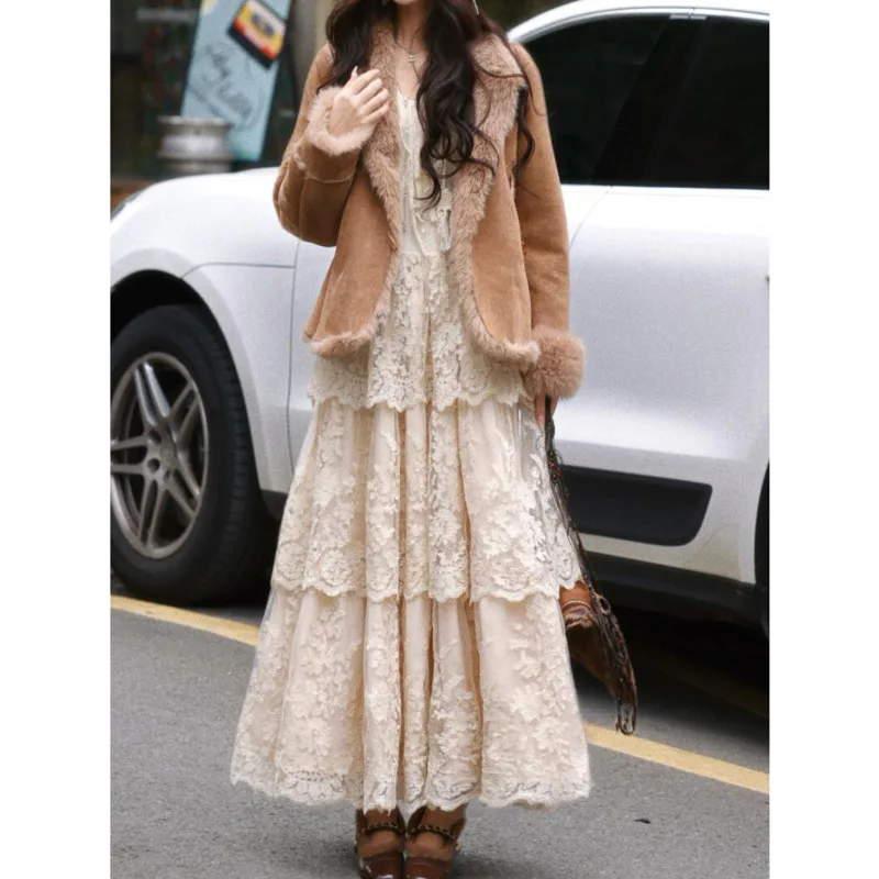 Elegante luxo vintage três camadas torre rendas vestido de festa cerimônia vestido plissado com decote em v longo grande bainha vestidos para mulher 2025