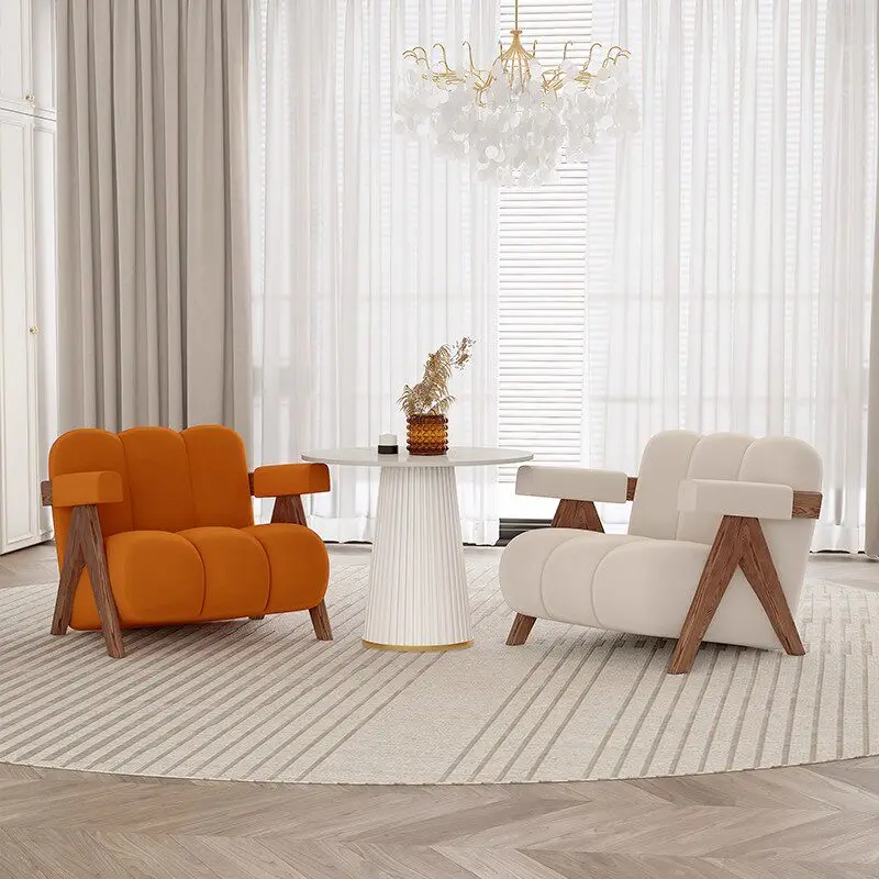 HYS medieval living room solid wood leisure single sofa chair small apartment bed and breakfast bedroom balcony lazy sofa chair