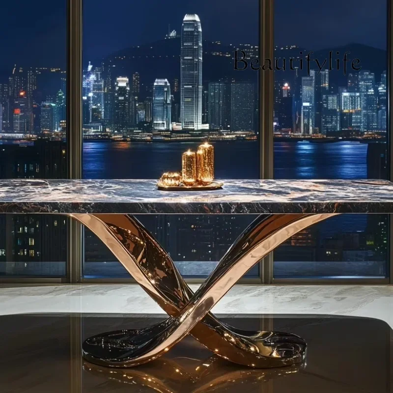 Z Luminous Jade Luxury Stone Dining Table Villa Marble Customization Modern Light Luxury Decoration Advanced Simplicity