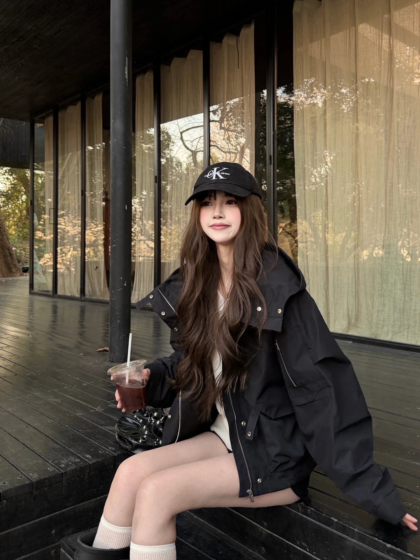 

Cuitcuit Free's Heavy-Weight Hooded Jaet Women's Spring Autumn Loose Fit Batwing Sve Zipper Closure Polyester Fabric