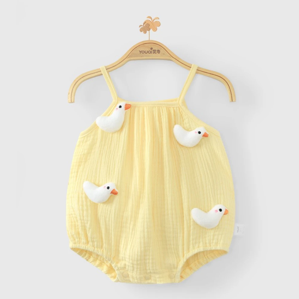 

Милый детский летний освежающий комбинезон с желтым трехмерным детским дышащим комбинезоном в форме утки, обязательный для лета