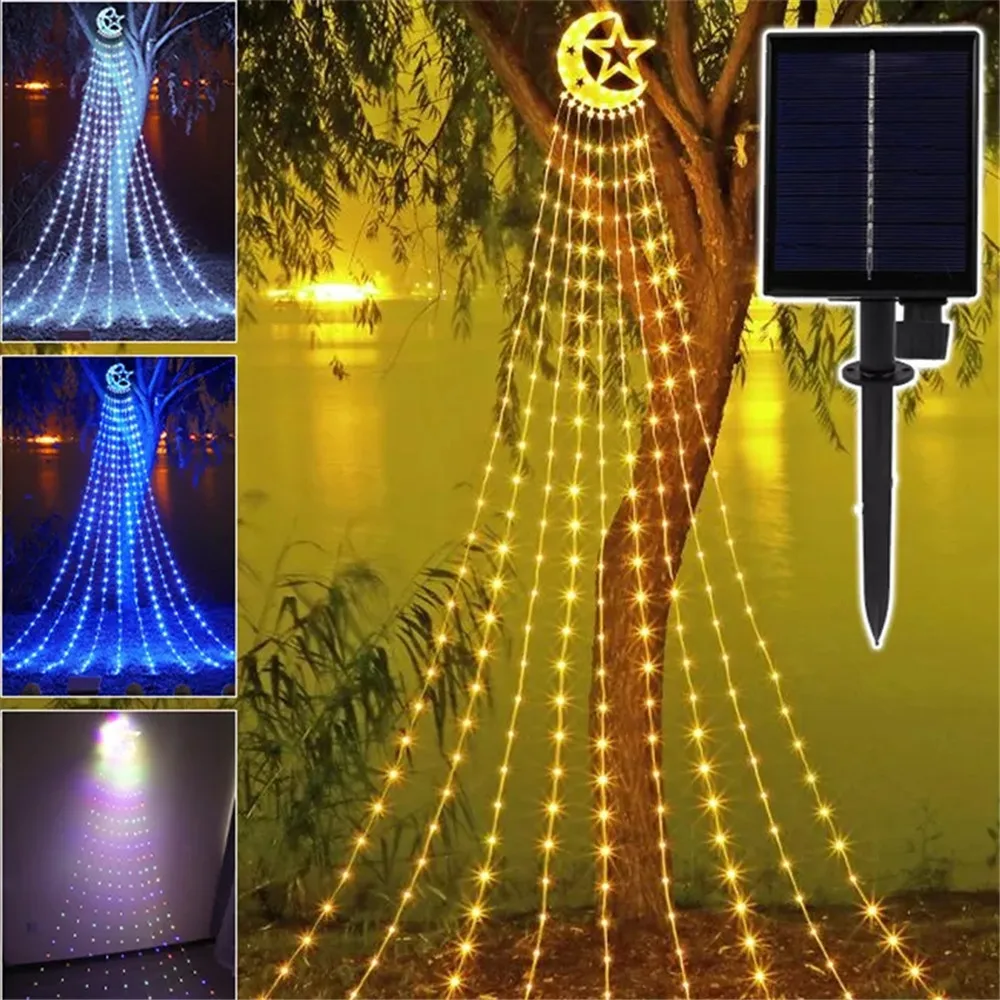 Led Smart 8 Modes Moon and Star Waterfall Fairy App Control Flowing String Light for Indoor Outdoor Garden Tree Christmas