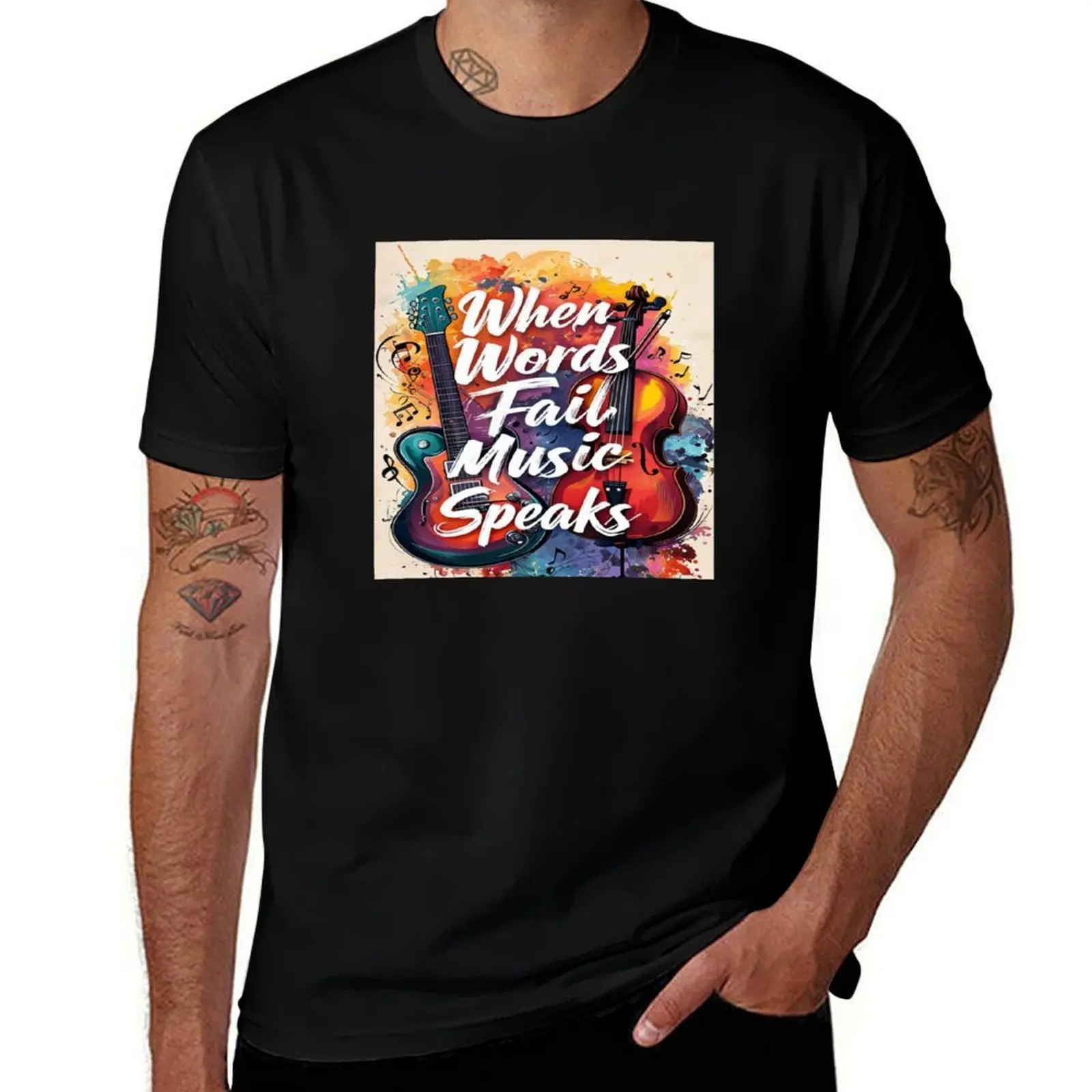 

When Words Fail, Music Speaks T-Shirt Aesthetic clothing cute tops graphic t shirt vintage new edition mens white t shirts