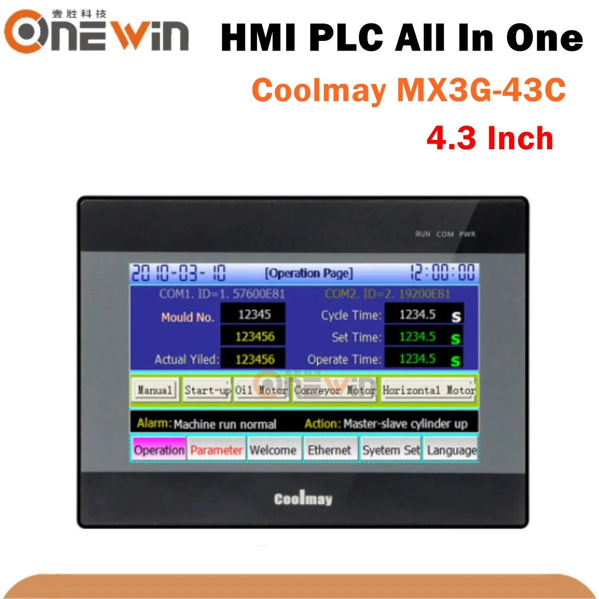 

Coolmay 4.3 Inch HMI PLC All In One MX3G-43C Touch Screen With Programmable Logic Controller Integrated 5AD 2DA