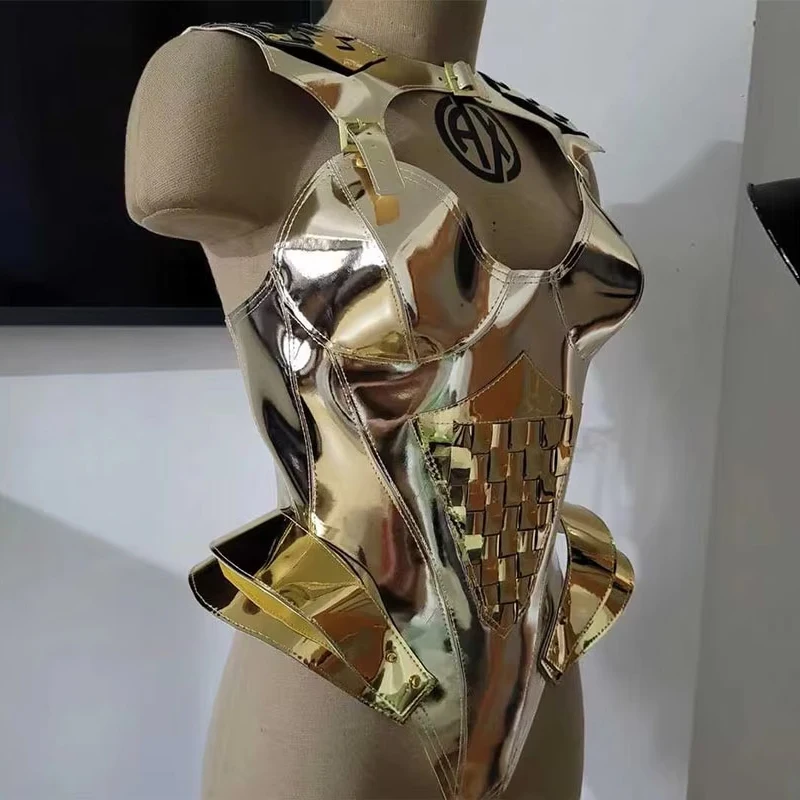 Drag-Queen-Kleidung, futuristische Rüstung, goldenes Outfit, Bühnenkostüm für Frauen, Gogo-Show-Cosplay-Outfits, Rave-Kostüme, VDL4125