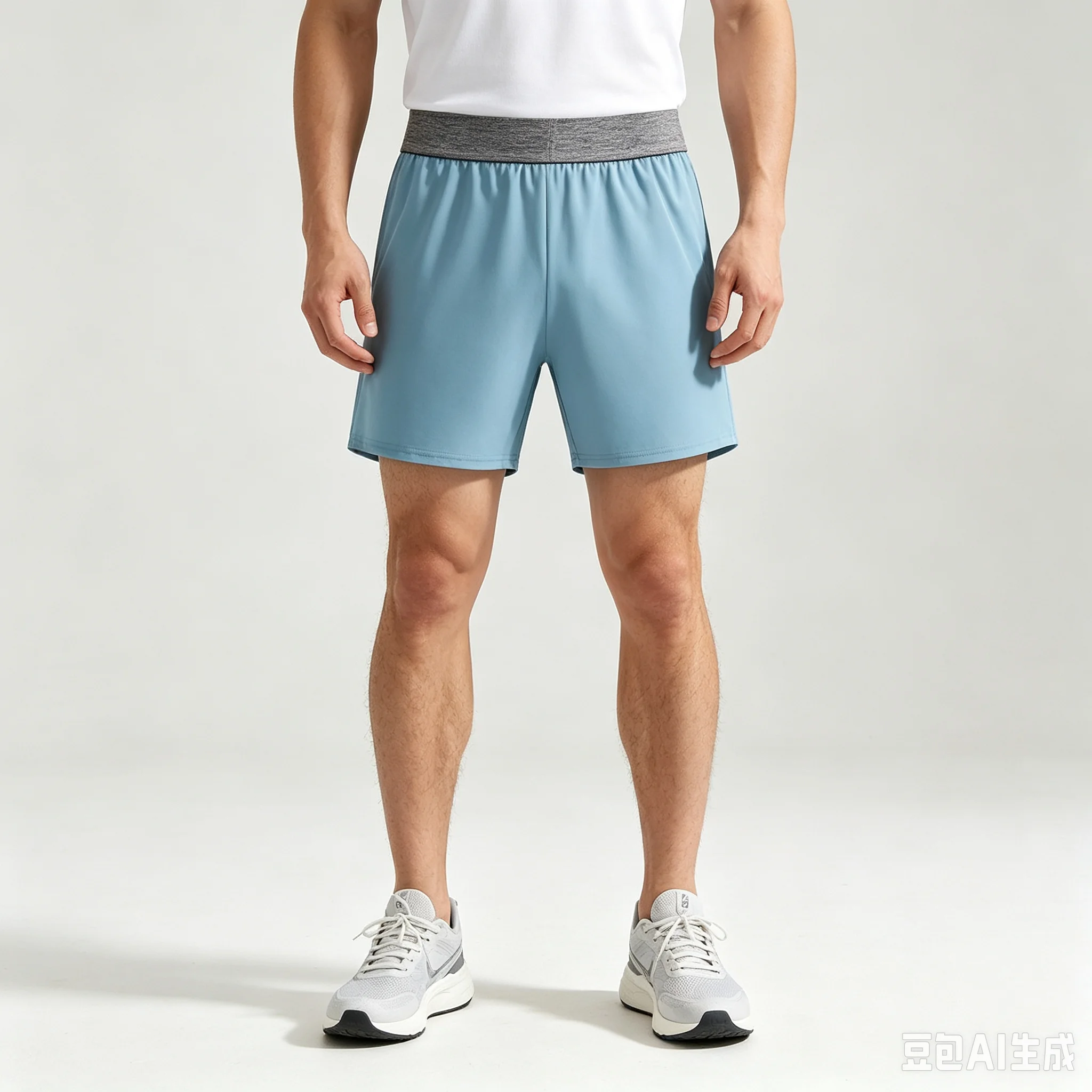 Summer men's casual sports pants, no underwear, quick drying fitness shorts, plus size running, three quarter belt lining