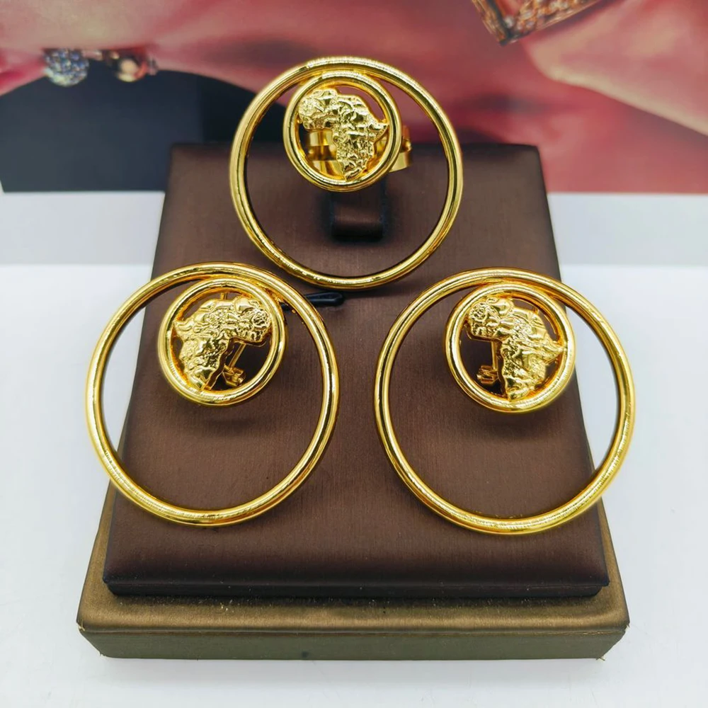 YM Ohrringe und Rings chmuck Set für Frauen afrikanische 18 Karat Gold Ohrringe mit Fingerring 2 Stück Set für Party Äthiopien tägliche Kleidung 5