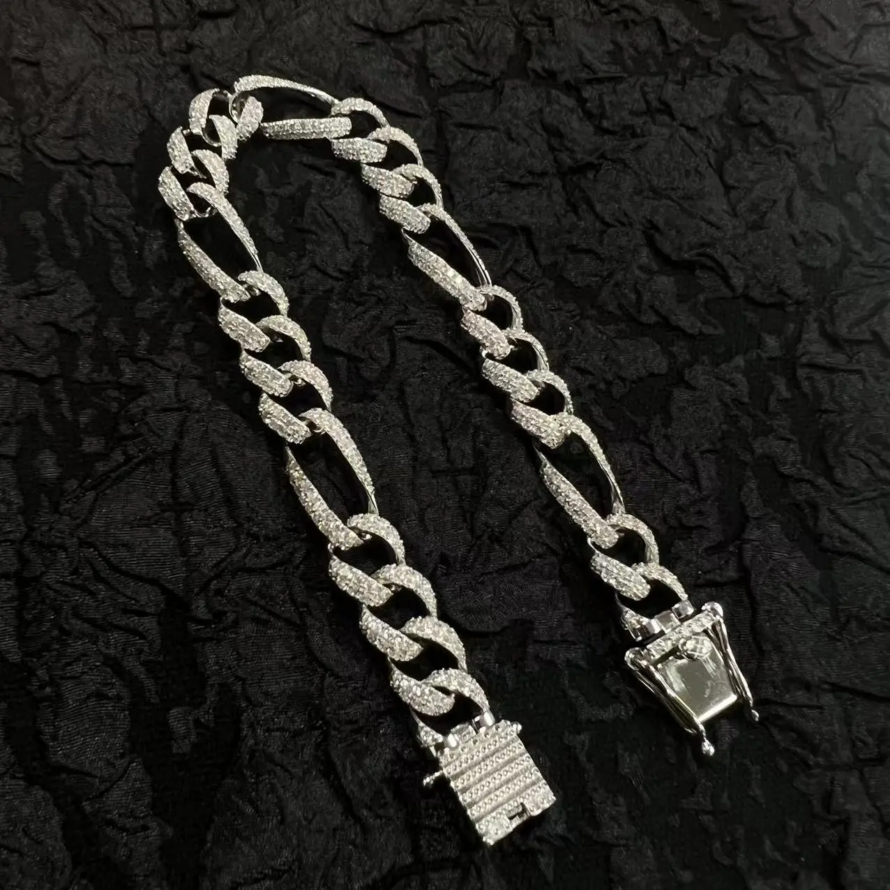 Pulsera cubana de plata S925 para hombres y mujeres, brazalete con brillo callejero, lleno de diamantes, tendencia ins