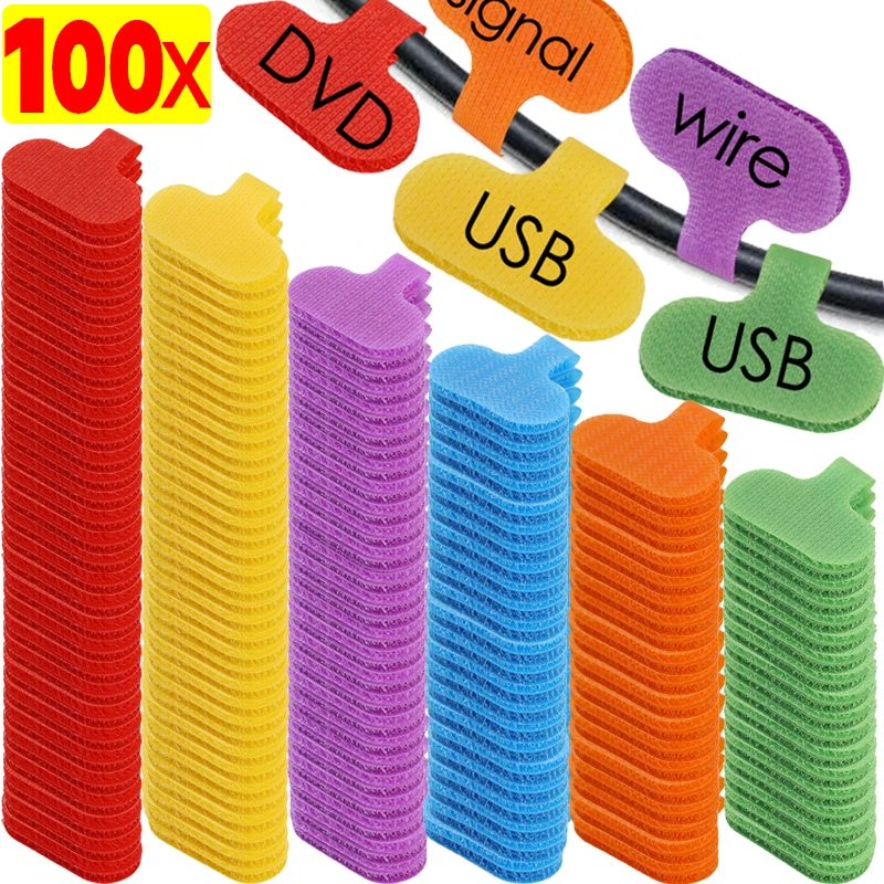 Reusable Cable Labels Self Adhesive Cable Wire Label Tags Writable Erasable Adhesive Fastener for Home Cable Storage Management