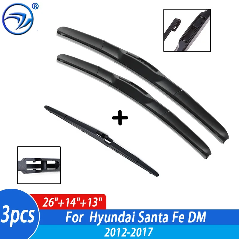 Wiper Front & Rear Wiper Blades Set Kit For Hyundai Santa Fe DM 2012 13 14 15 16 17Windshield Windscreen Window 26