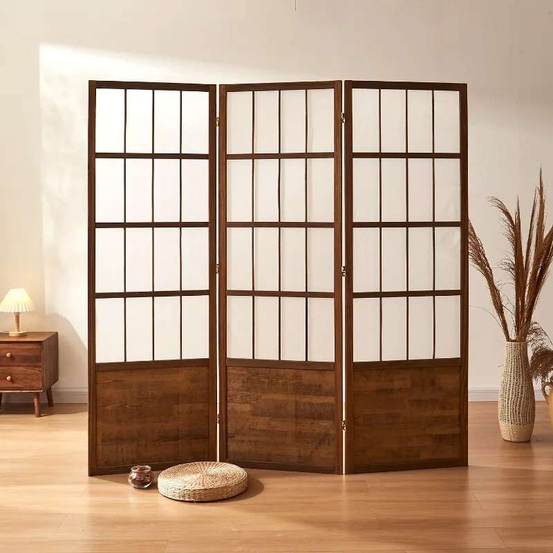 New Chinese screen, partition living room baffle entrance screen, foldable retro solid wood screen partition false wall