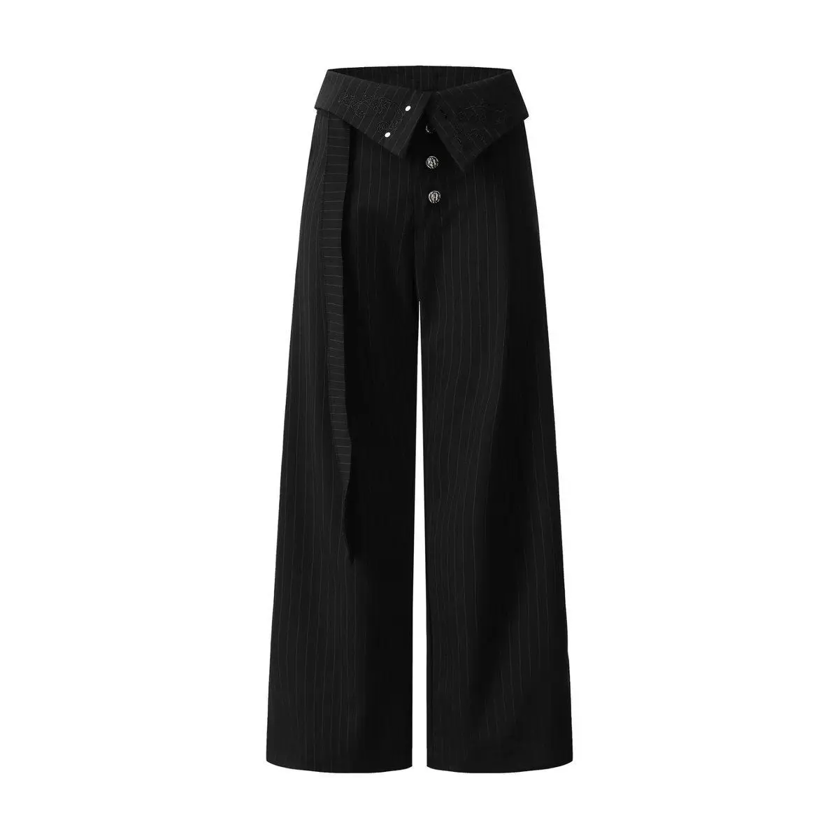 Asymmetric High Waist Striped Wide Leg Pants Multi‑Button Front Loose Suit Trousers With Dark Streetwear Formal Casual Bottoms