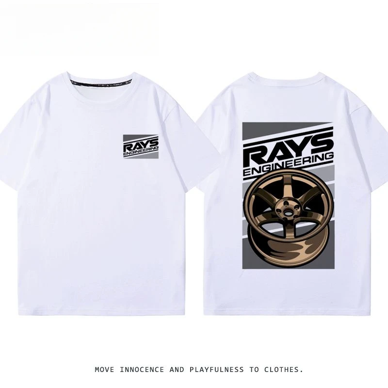 RA Wheel Rim TE37 Wheel Hub Modified Car Short Sleeve Men's and Women's Summer Cotton Japanese Versatile T-Shirt Tide Ins
