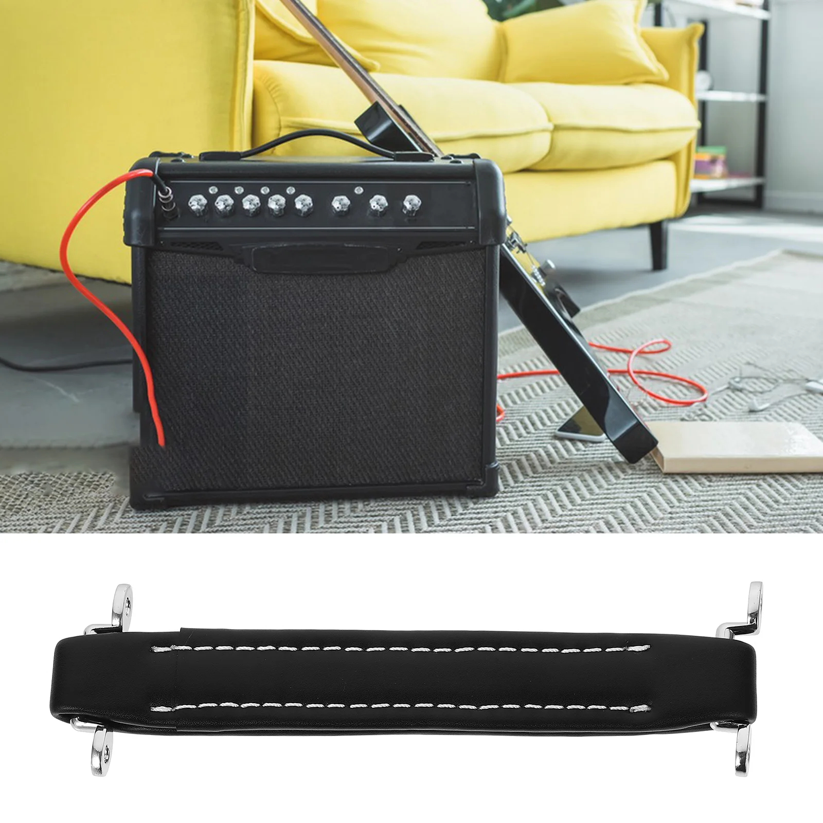 

Guitar Amplifier Amp Speaker Handle Strap Black Vintage Pu Lightweight Durable Reinforced Metal Bars Easy Carry