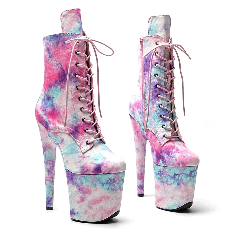 Leecabe Newest 20CM/8CM colorful PU upper Pole dancing shoes High Heel platform Boots Pole Dancing boot