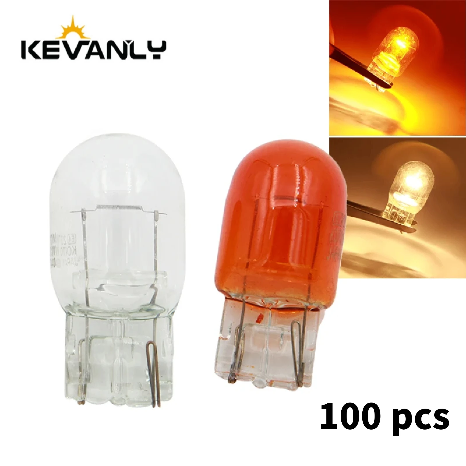 KEVANLY 100pcs auto T20 w21/5w 7440 7443 halogen lamp warm white amber Tail Light brake bulbs Stop Light  Rear Turn Signal 12v