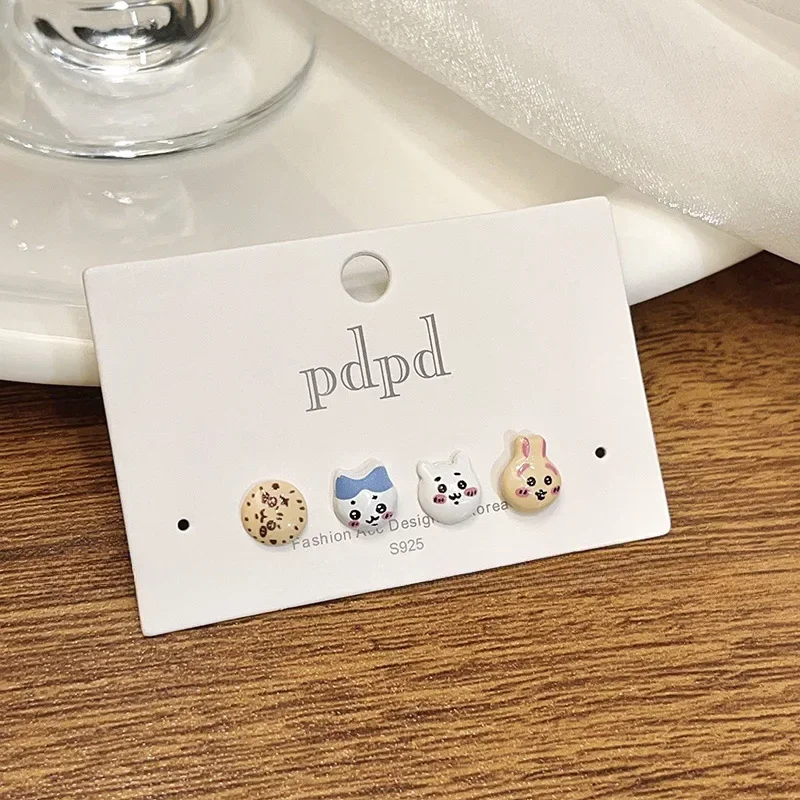 Chiikawa Earrings Are Sweet and Cute Cartoon Rabbits and Kittens for Girls Niche Design Interesting Personalized Earrings