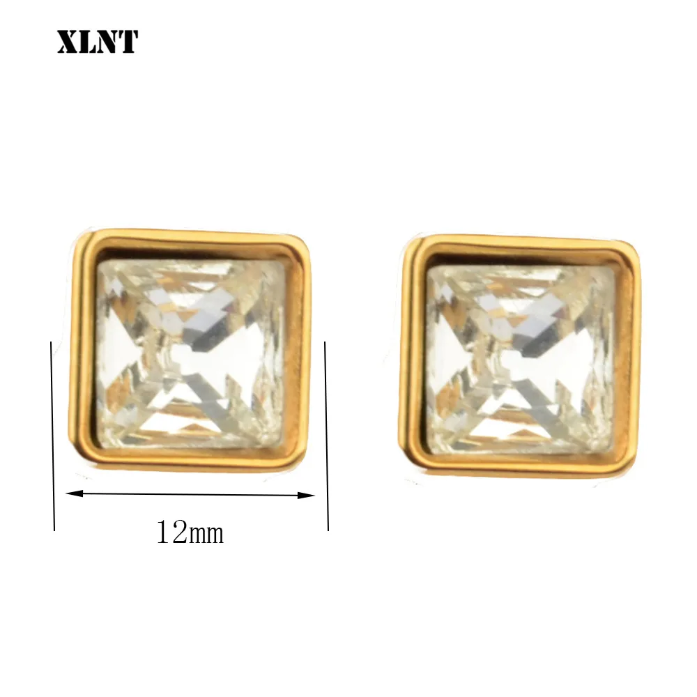 XLNT anting-anting kancing kotak Austria Cubic Zirconia untuk wanita perhiasan wanita modis baja antikarat