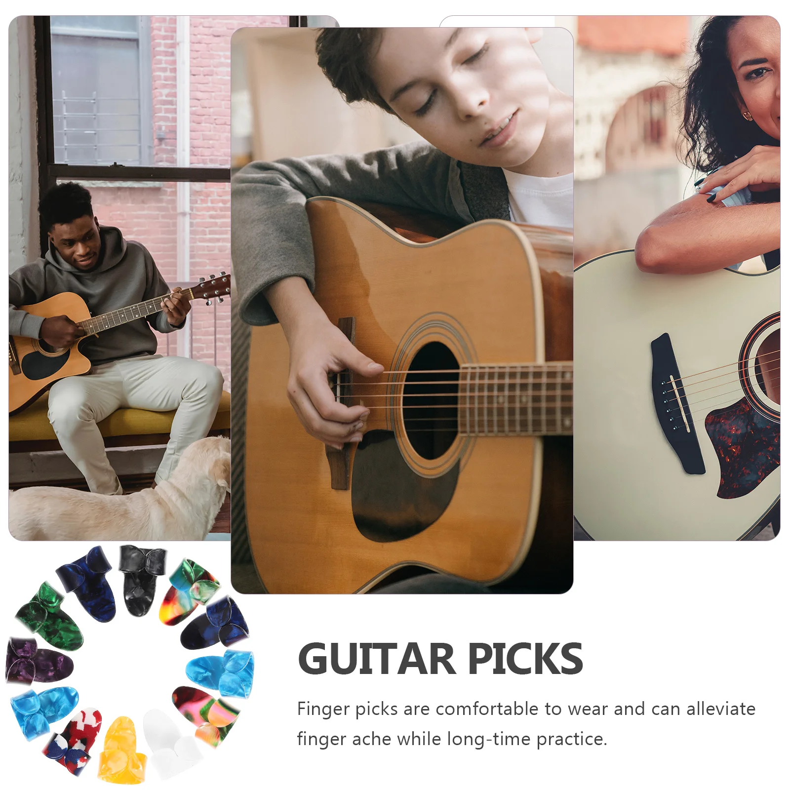 

12pcs Guitar Finger Picks Xylonite Thick For Acoustic Electric Bass Guitar Comfort Grip Long Practice Beginner Friendly Variety