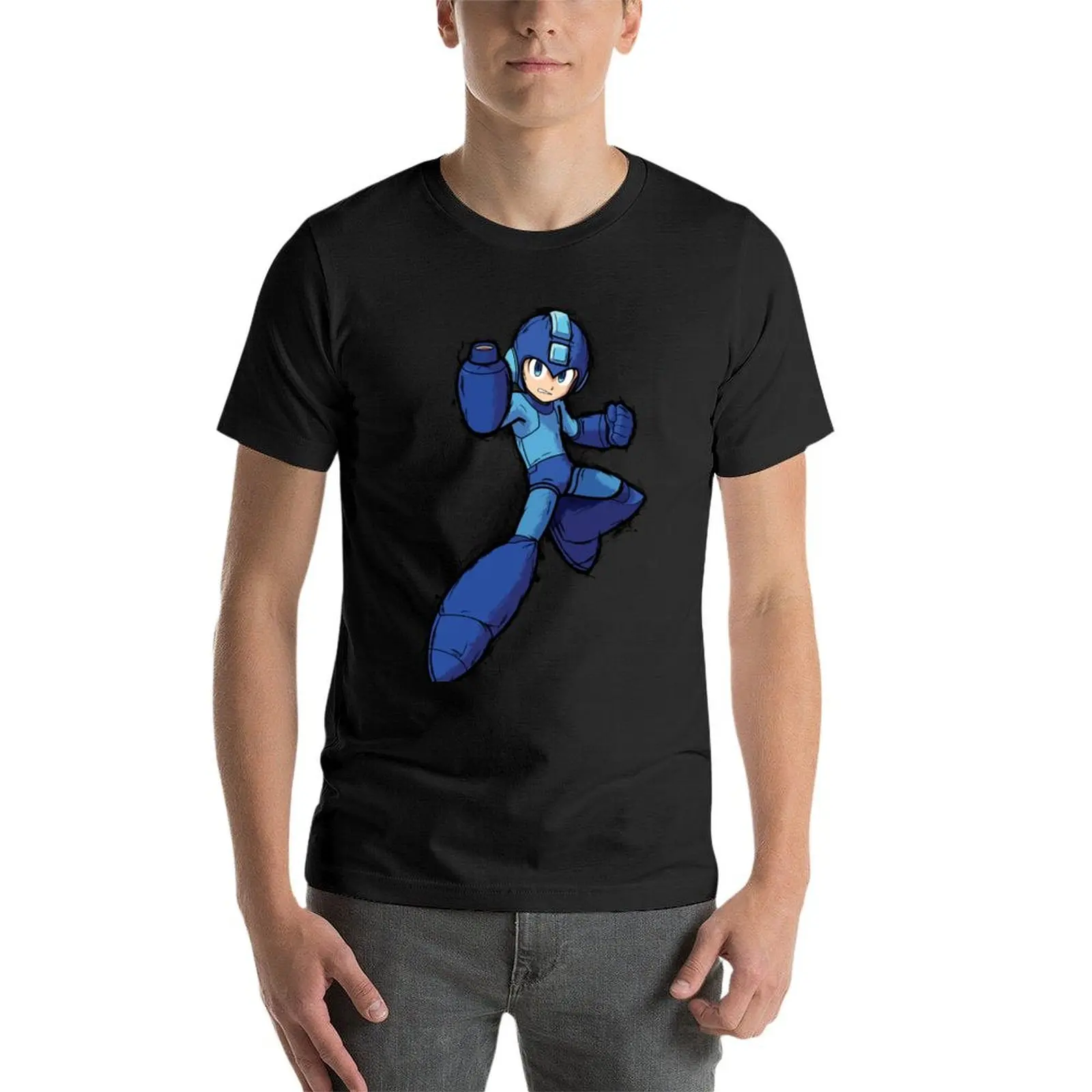 T-shirt Megaman vintage encré pour hommes, vêtements graphiques à la mode