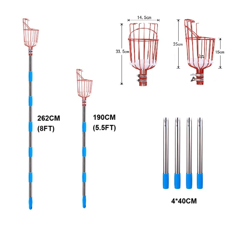 New Designed Extendable Fruit Picker Easy to Use Long Arms Optional Metal Body Gardening Orchard Tools