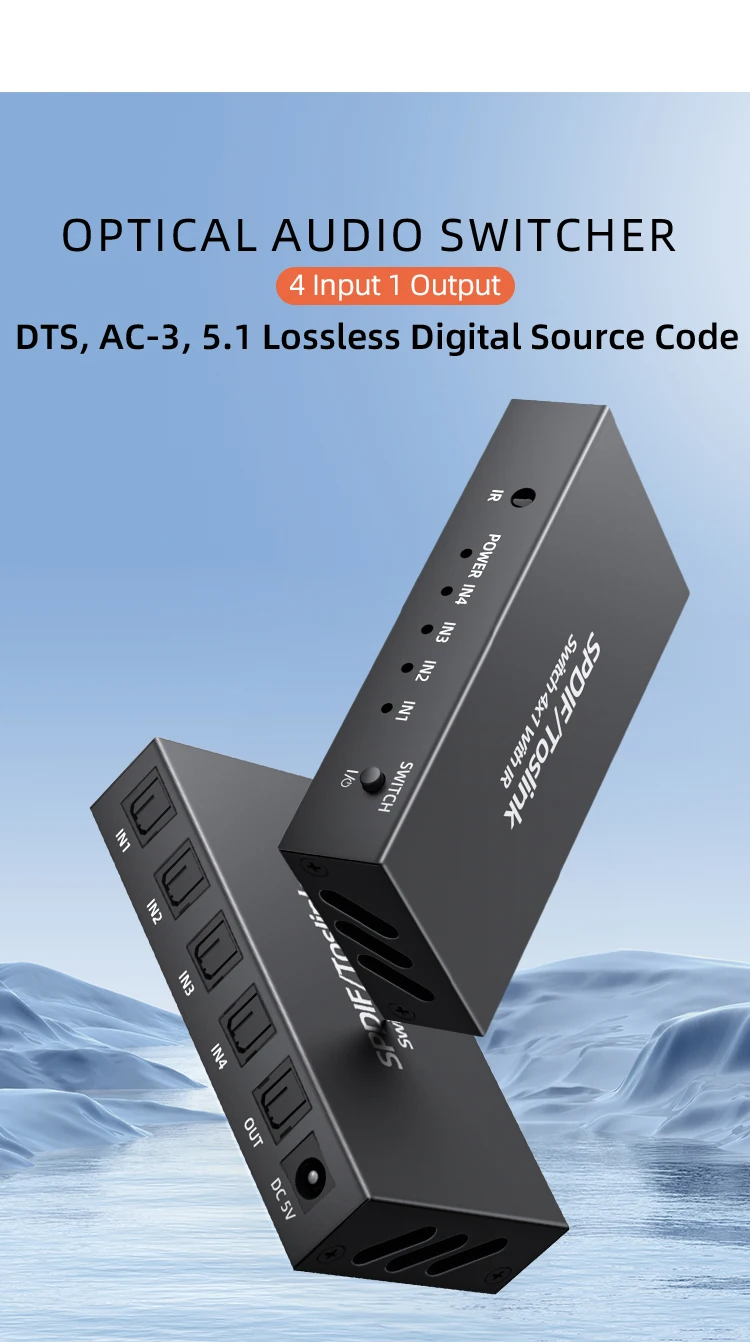 HIFI 4x1 Optical Audio Switcher 4 in 1 out SPDIF Toslink Switcher for PS4/PS3 DTS 5.1/AC-3 5.1/PCM2.0