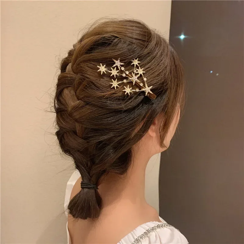 Glitter Shiny Pentagram Bangs Clip Rhinestone  Hair Clip Hairpin Women Styling Headdress Female Girls Fashion Duckbill Hair Clip