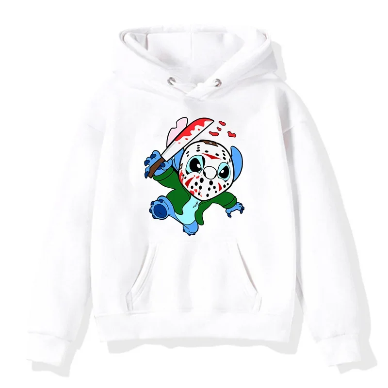 Loose Pattern Disney Male Sweatshirts Pocket Halloween Stitch Cartoon Cute Print Clothing Cozy Daily Men Hoodies Autumn Winter