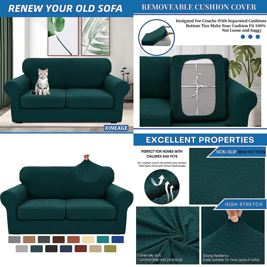 

2026 New 3 Pieces Couch Covers for 2 Cushion Sofa Super Stretch Loveseat Slipcover Pet Dog Universal Slip Cover Anti Slip Love