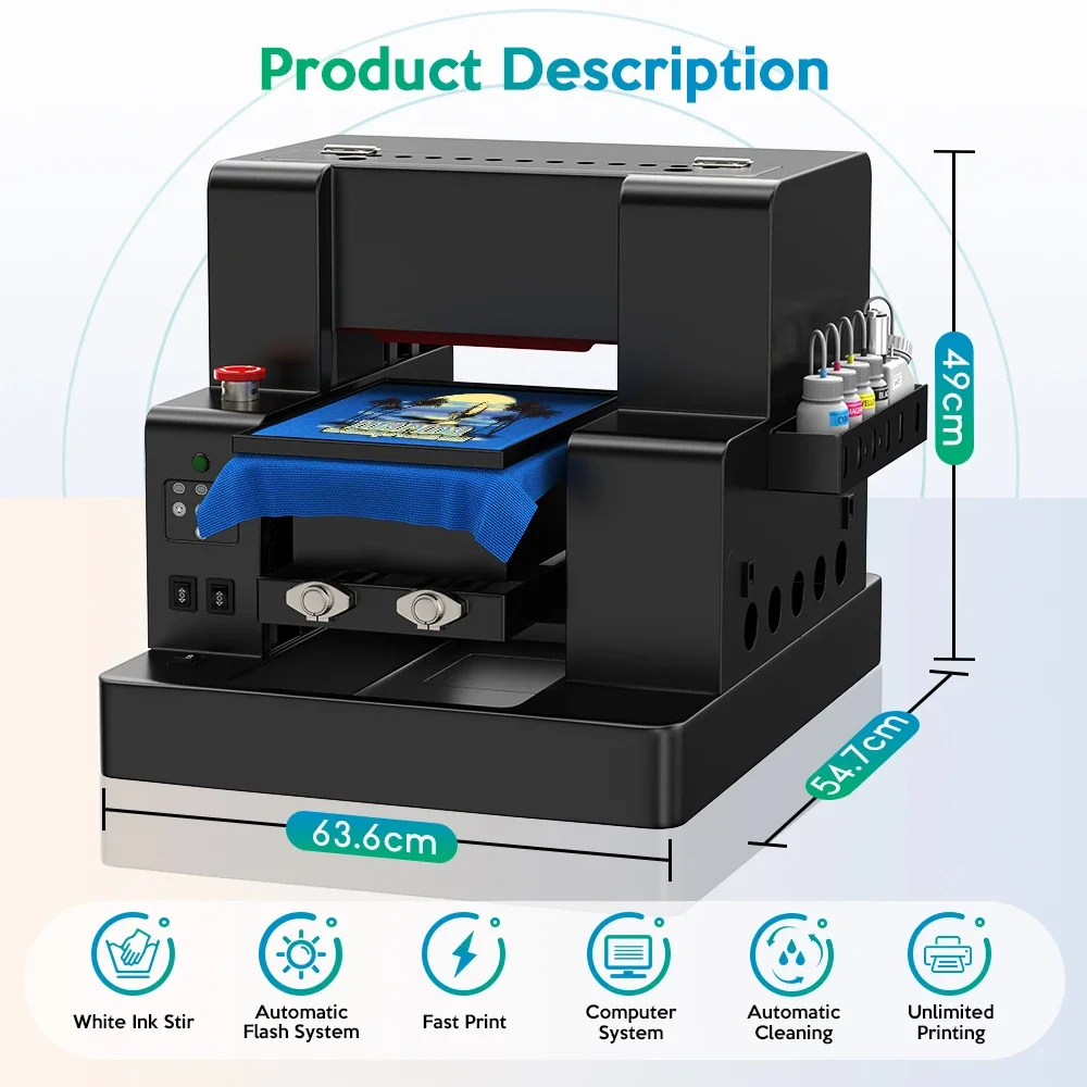 A4 Flatbed Printer Multicolor DTG T-Shirt Printer Directly to Print Dark Light Color for TShirt Clothes Printing Machine