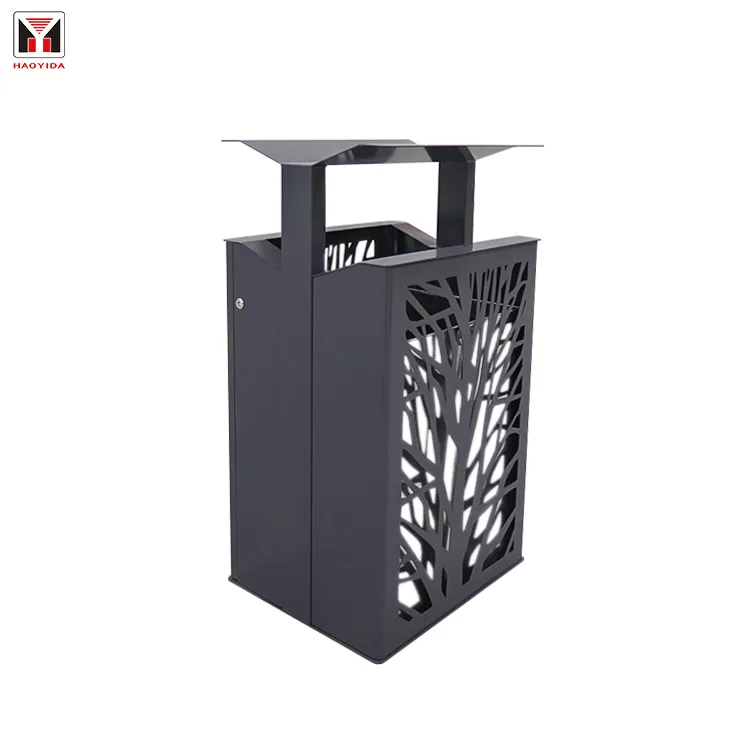 Factory Customization Unique Design Outdoor Public Street Waste Bin Rectangular Steel Metal Trash Can