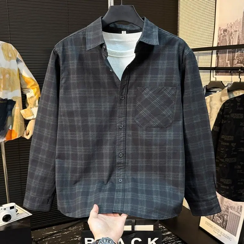 

Long-sleeved Shirt Fashionable Plaid High-end Brand Loose Casual and Versatile Temperament Men's Clothing Men Clothing